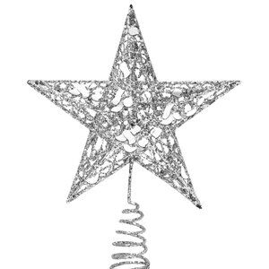 Silver Glitter Hallow Wire 6" Star Tree Topper